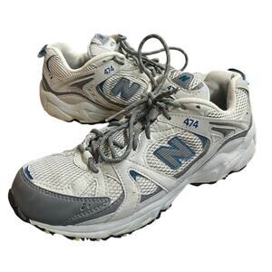 New Balance Women's 474 Trail Running Shoe 8.5 White Gray Vintage Sport Lace Up